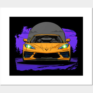 Orange C8 Corvette Stingray Midnight Moon Supercar Racecar Muscle Car Sportscar Corvette C8 Posters and Art